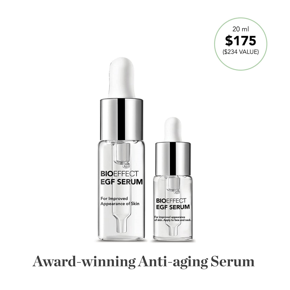 Applying Bioeffect EGF Serum on cheek for refreshed skin appearance
