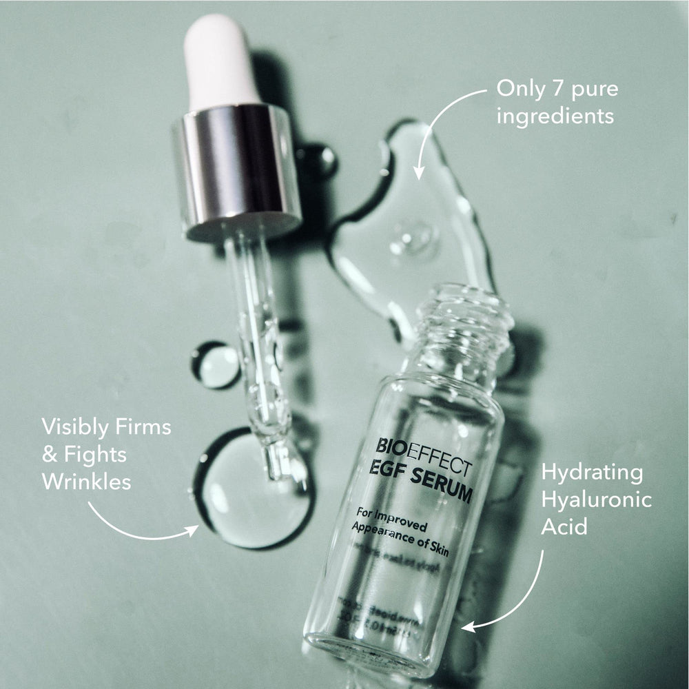 Hands cradle Bioeffect EGF Serum bottle, signaling a careful skincare routine