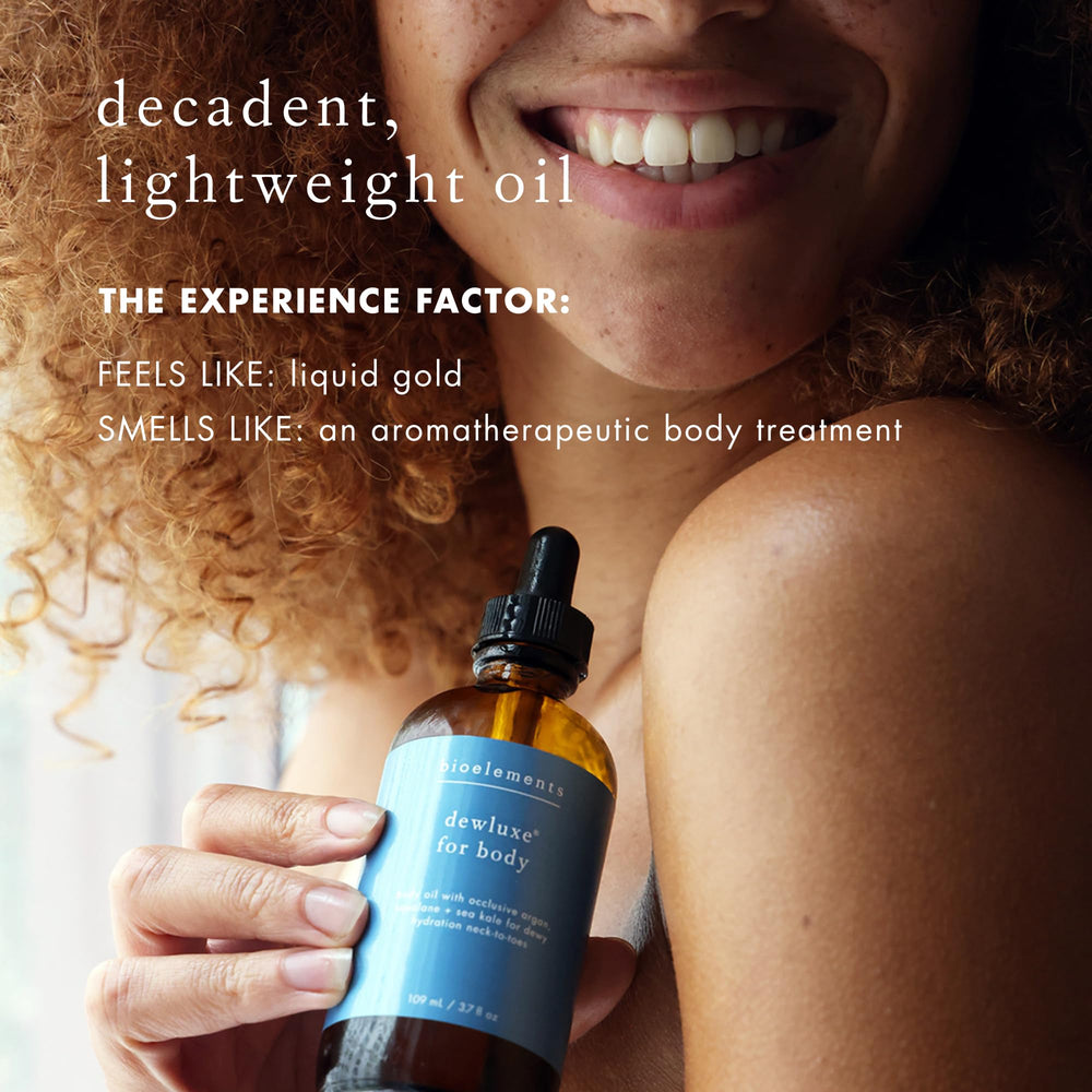 Bioelements Dewluxe for Body on elbow and knee, targeted nourishment.