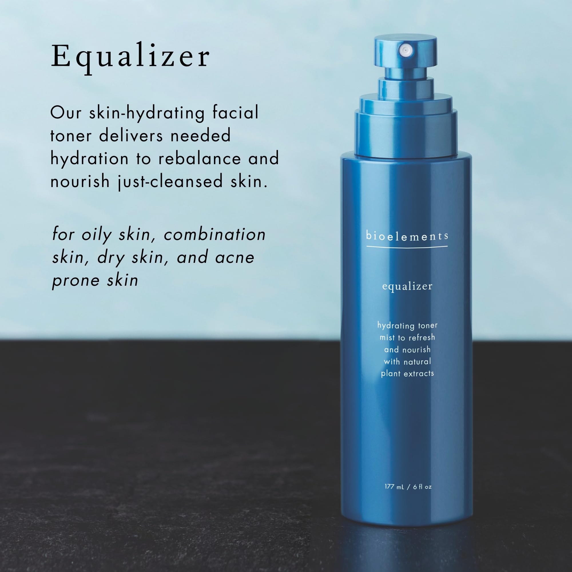Bioelements Equalizer ingredients close-up with ylang-ylang and adaptogenic herbs.