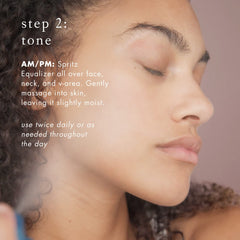Bioelements Equalizer Toner Mist application spritz for gentle hydration.