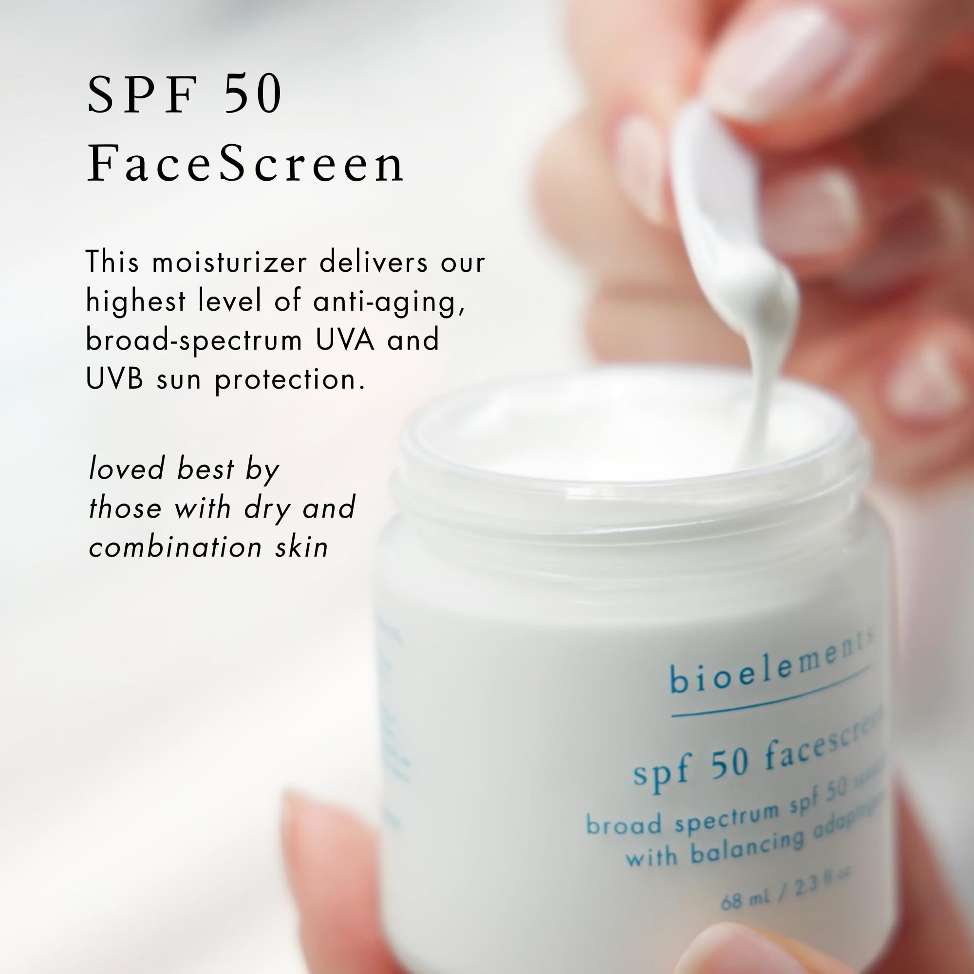 Bioelements FaceScreen SPF 50 applied under makeup for a smooth, dewy base.