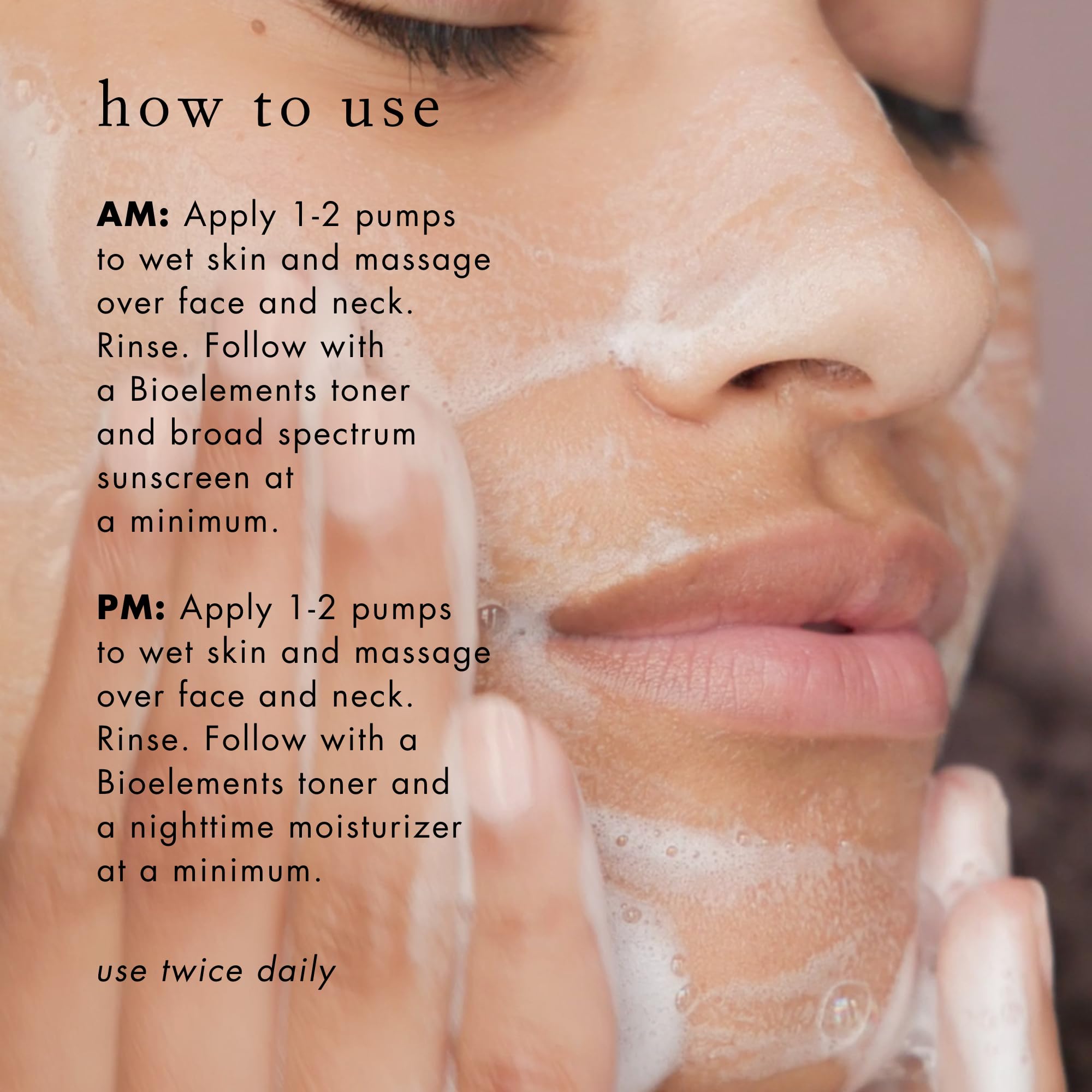 Bioelements Flash Foam Cleanser texture closeup shows airy foam.