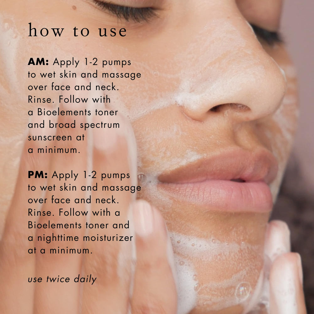 Bioelements Flash Foam Cleanser texture closeup shows airy foam.