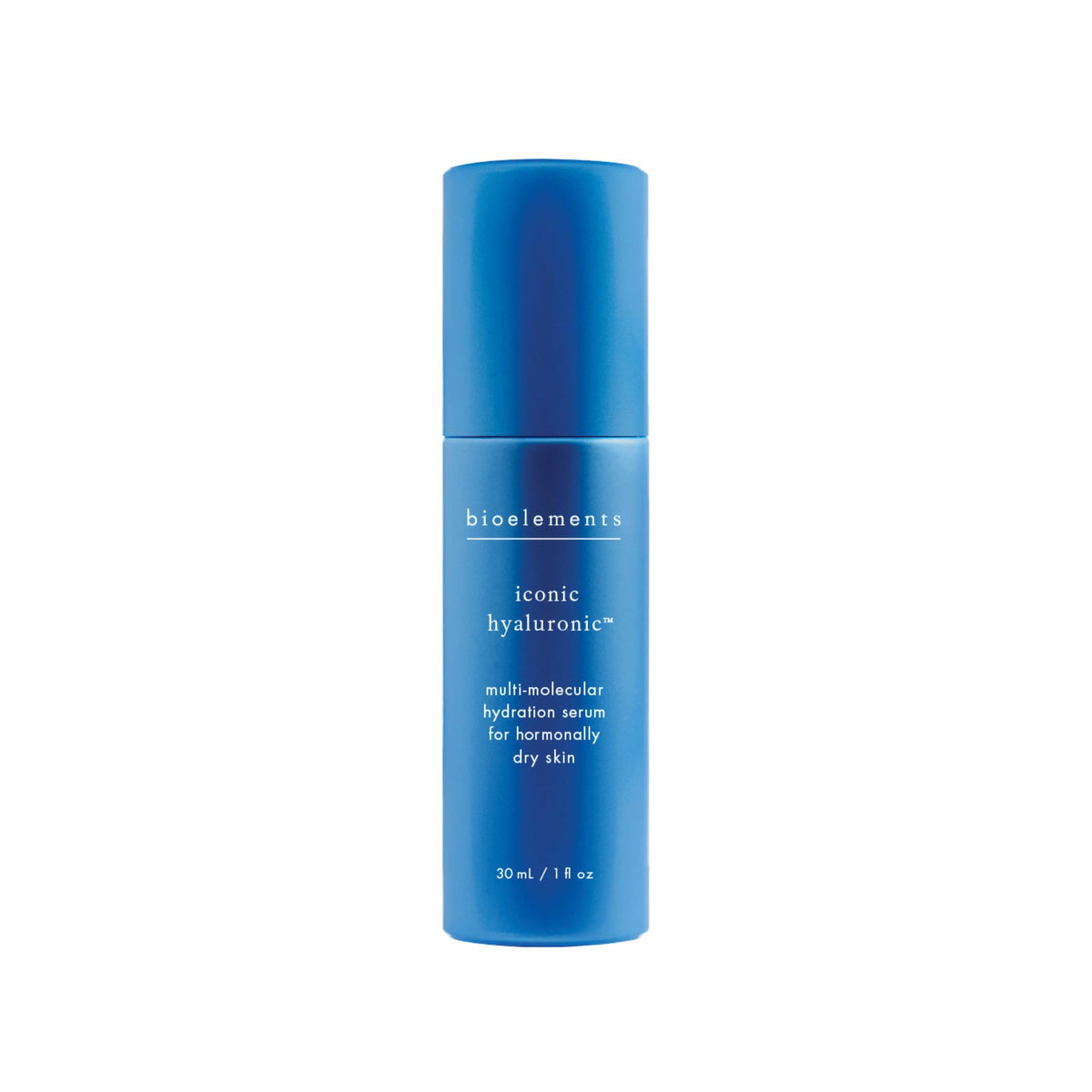 Bioelements Iconic Hyaluronic Serum bottle POUR reveals immediate hydration.