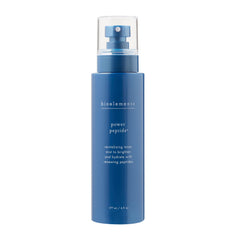 Bioelements Power Peptide Toner bottle front shows clean, alcohol-free formula prepping skin