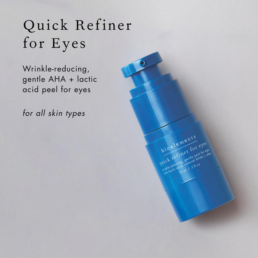 Bioelements Quick Refiner for Eyes application-under-eye demonstrates a thin layer for nightly refresh.