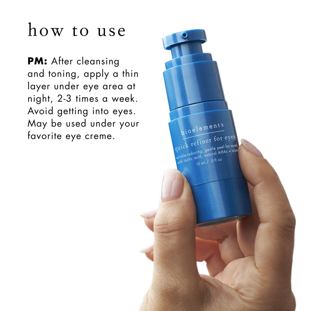 Bioelements Quick Refiner for Eyes soothing botanicals envelop the under-eye area.