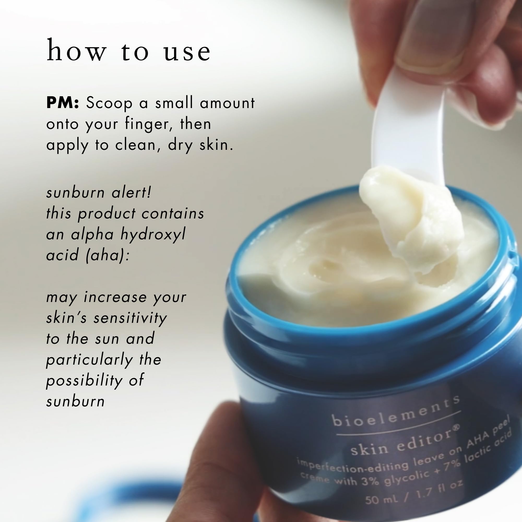 Bioelements Skin Editor ingredient list featuring kombucha and shea butter