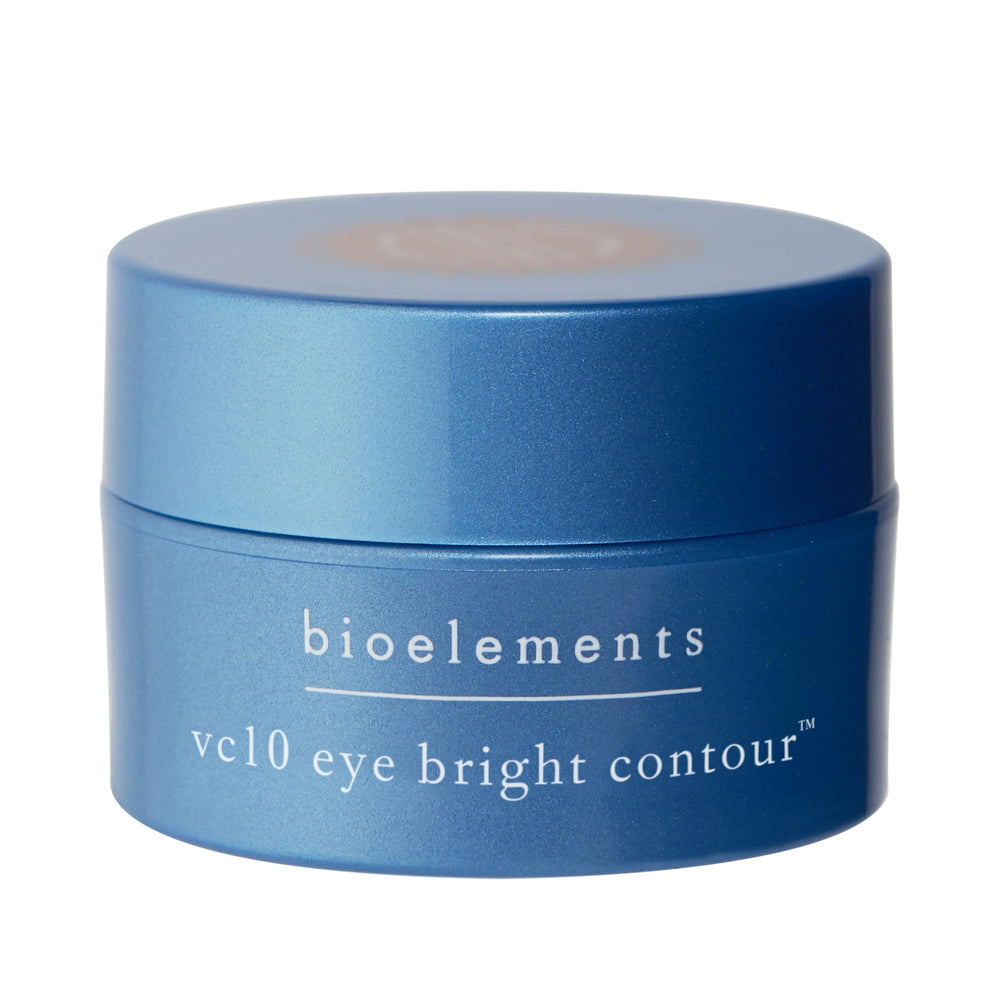 Bioelements vc10 Eye Bright Contour jar shows a silky cream texture for refreshed under-eye skin.