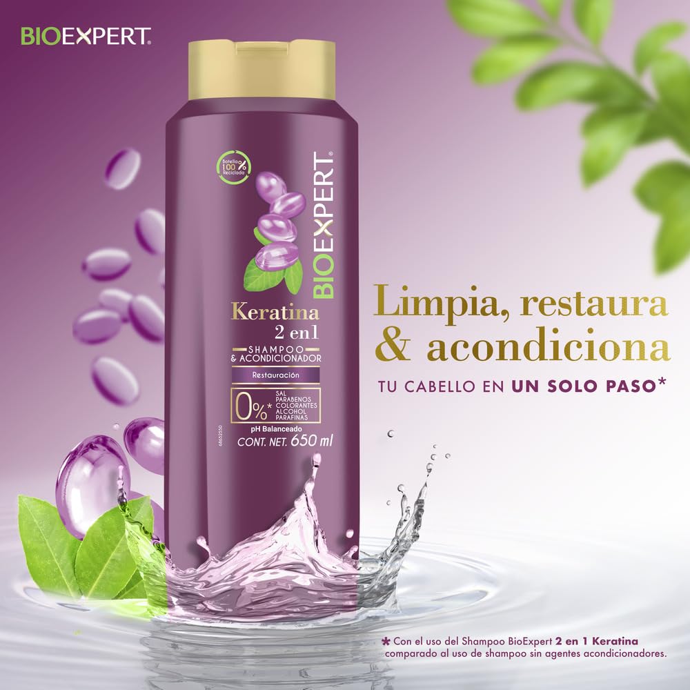 Bioexpert Keratin 2in1 ingredients panel shows natural-origin components
