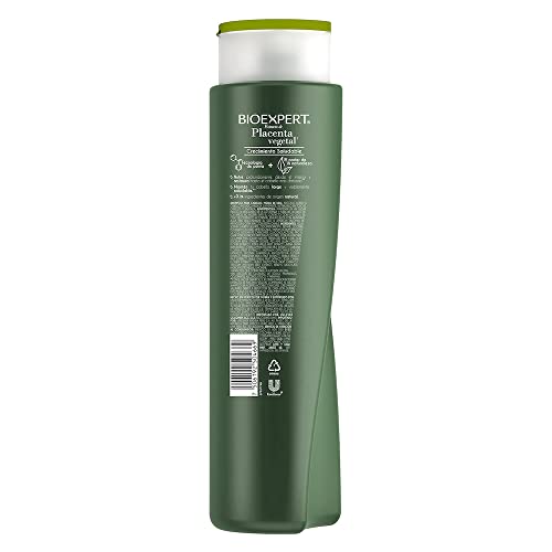 Bioexpert Shampoo bottle shown with plant placenta extract icon implying nourished hair