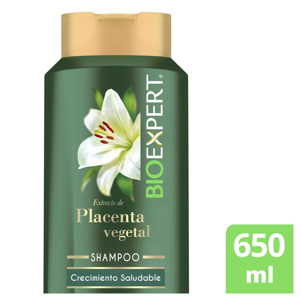 Bioexpert Shampoo plant placenta ingredients close-up highlights nourishing formula