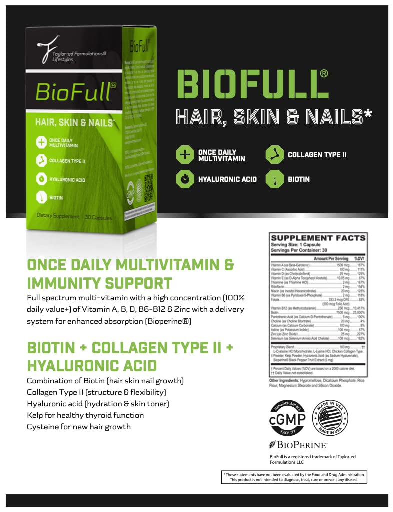 BioFull Hair Skin Nails pills in daily routine visual for inner beauty support.