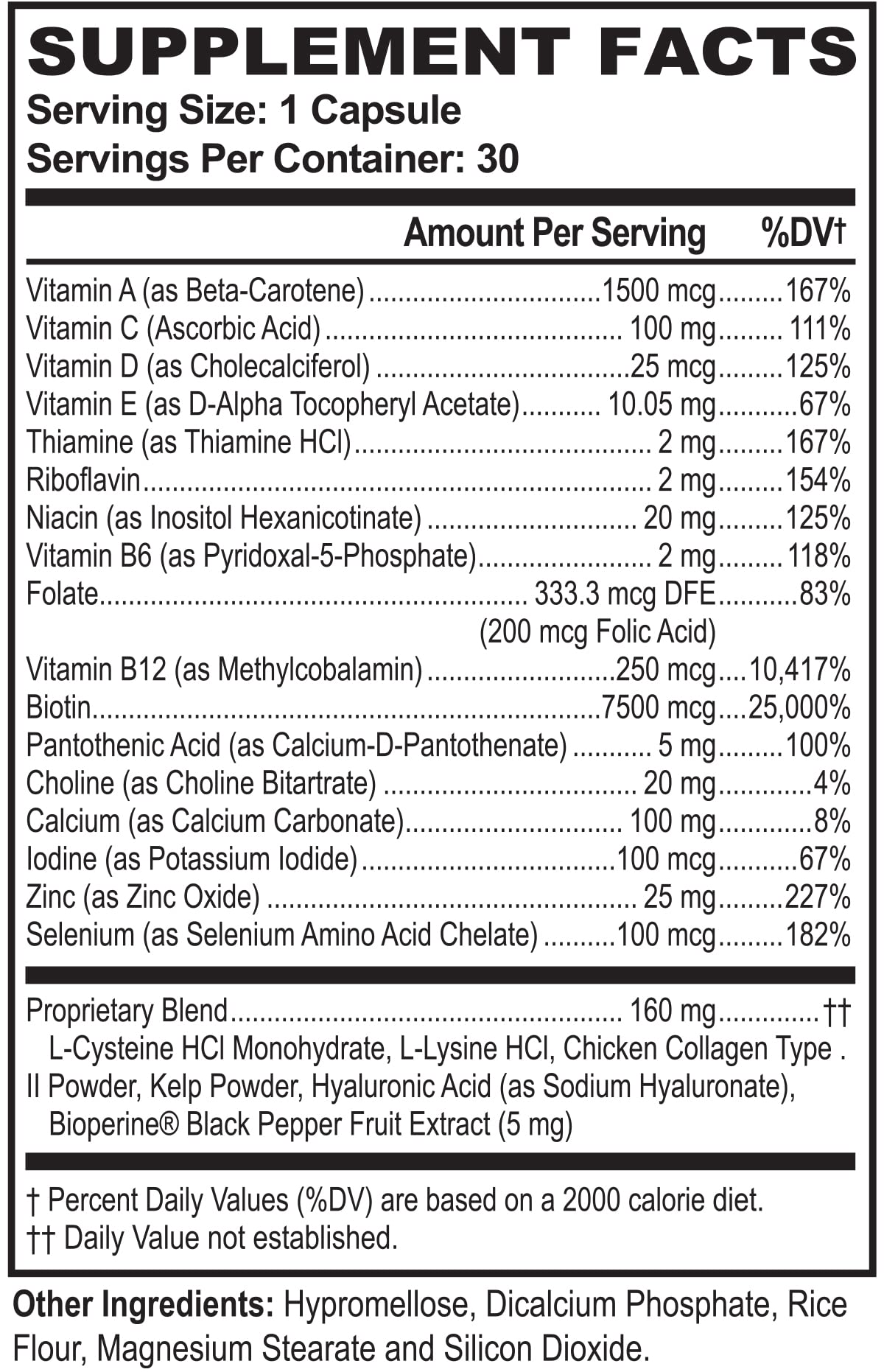 BioFull Hair Skin Nails label detail featuring kelp and cysteine for stronger hair.