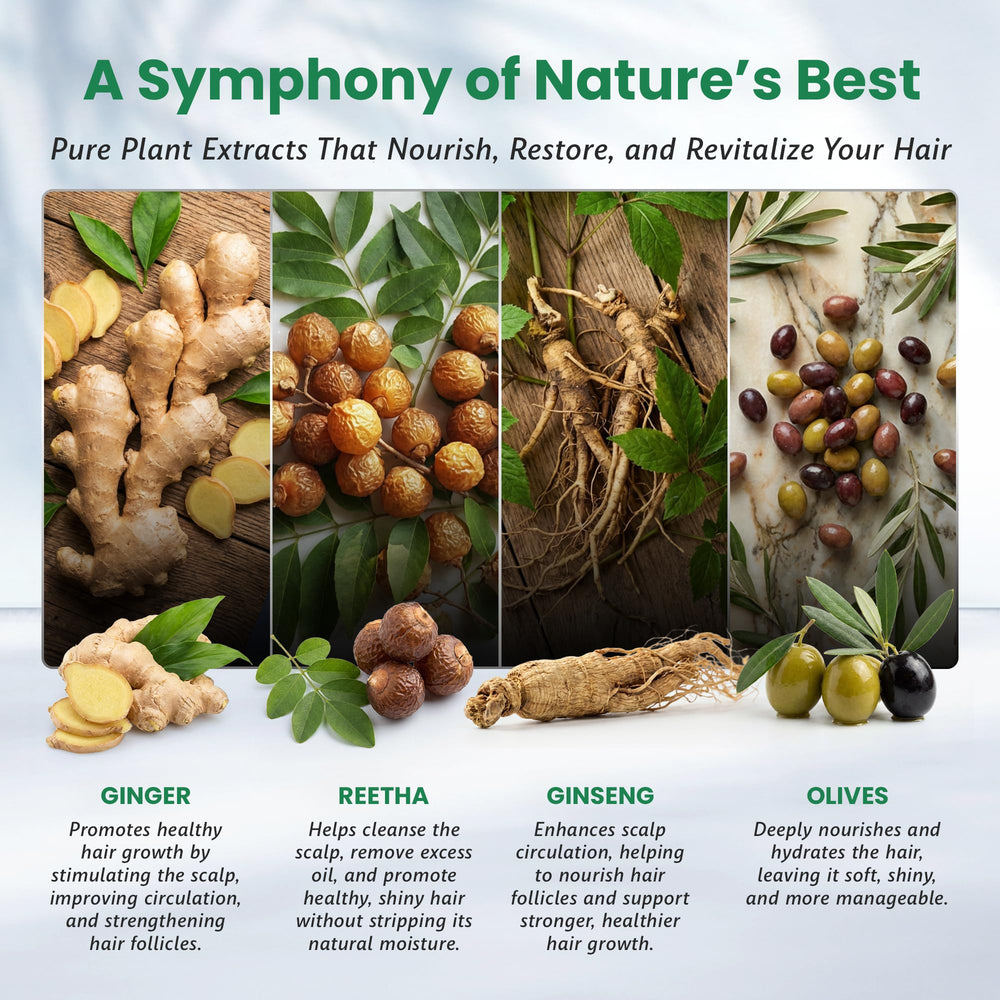 BIOGREEN ROOTS wheat protein and coconut extract nourish and strengthen hair.