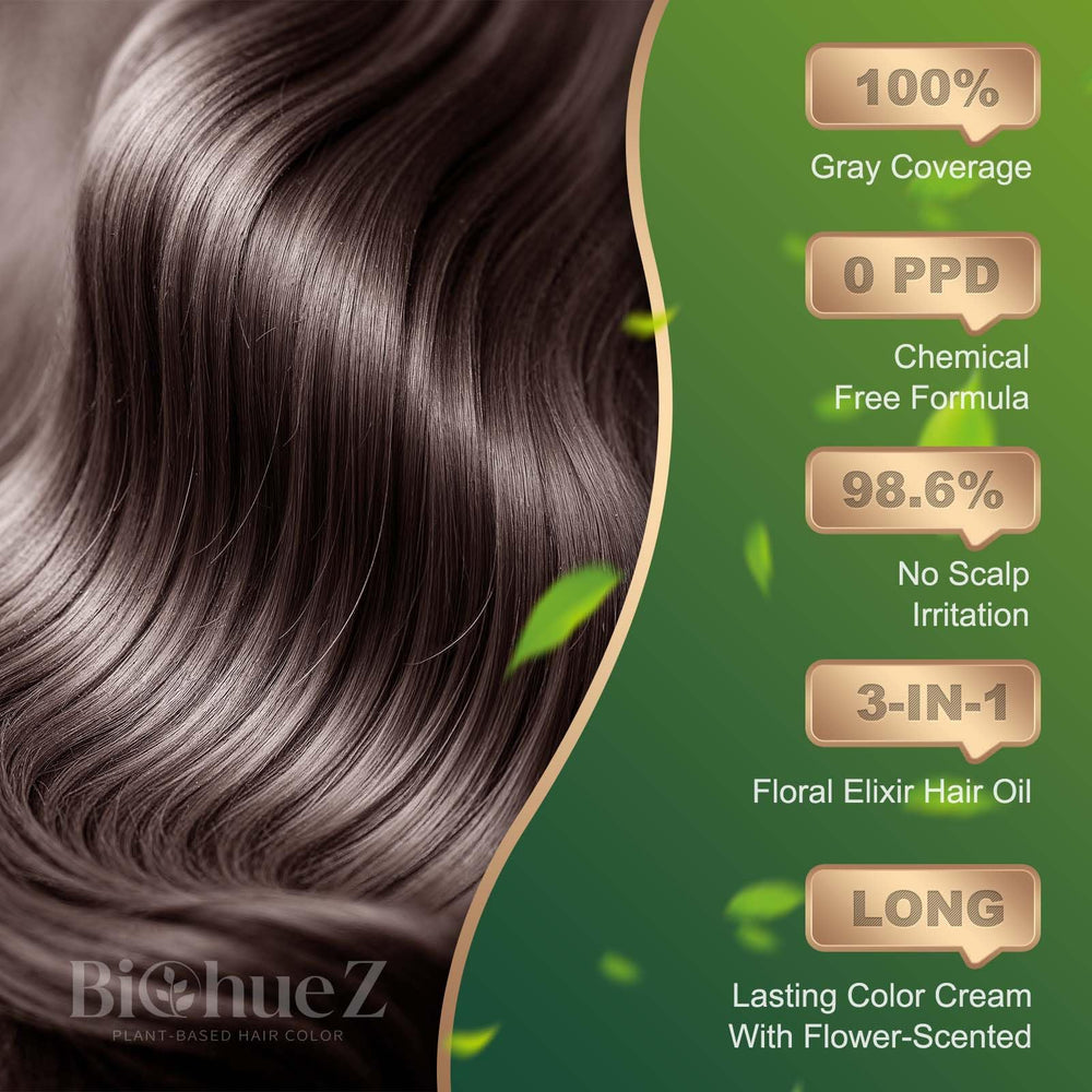 BioHueZ radiant cream color bottle for smooth chocolate brown results.