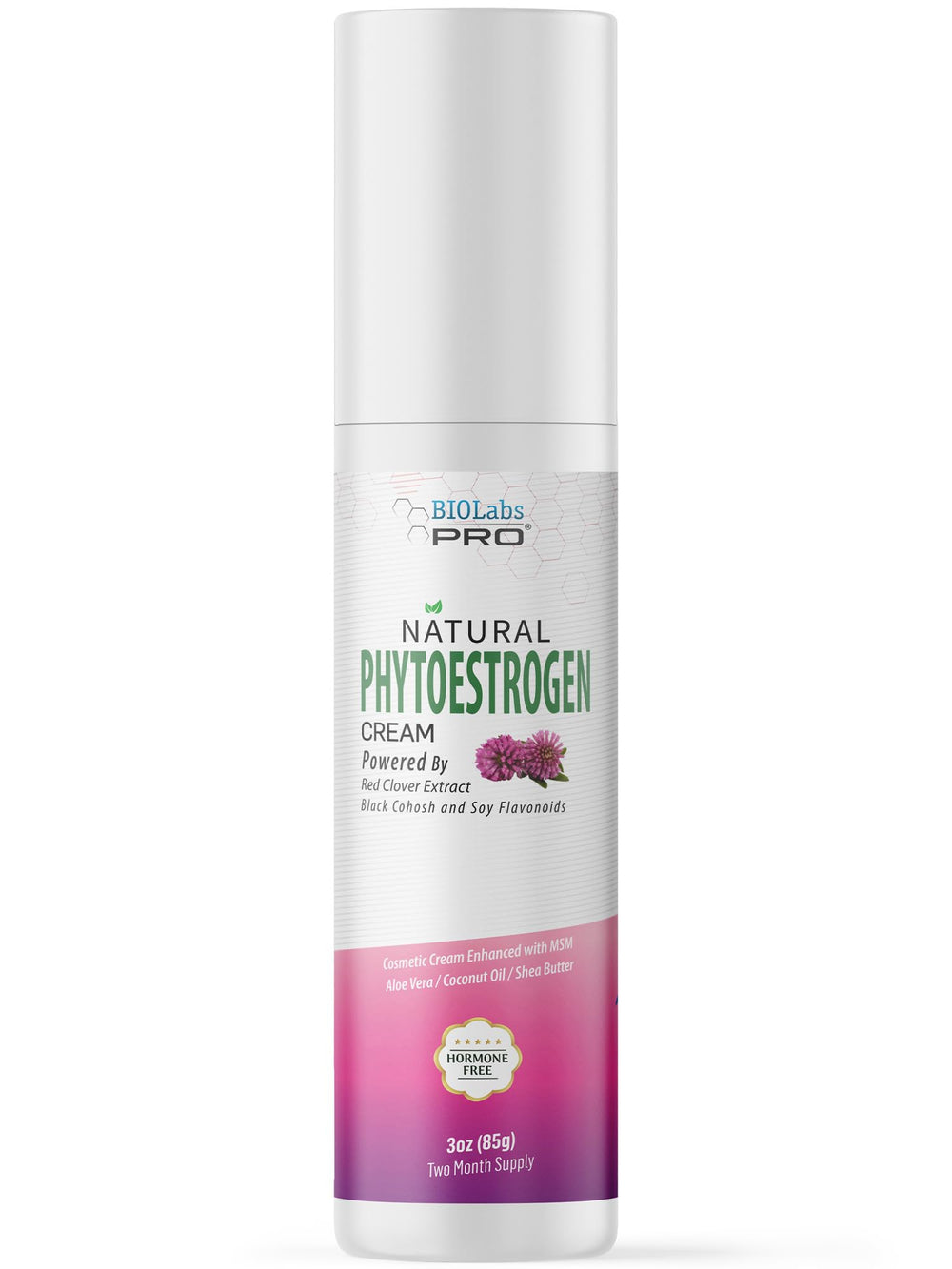 BIOLABS PRO phytoestrogen cream bottle showing plant-based balance for daily use.