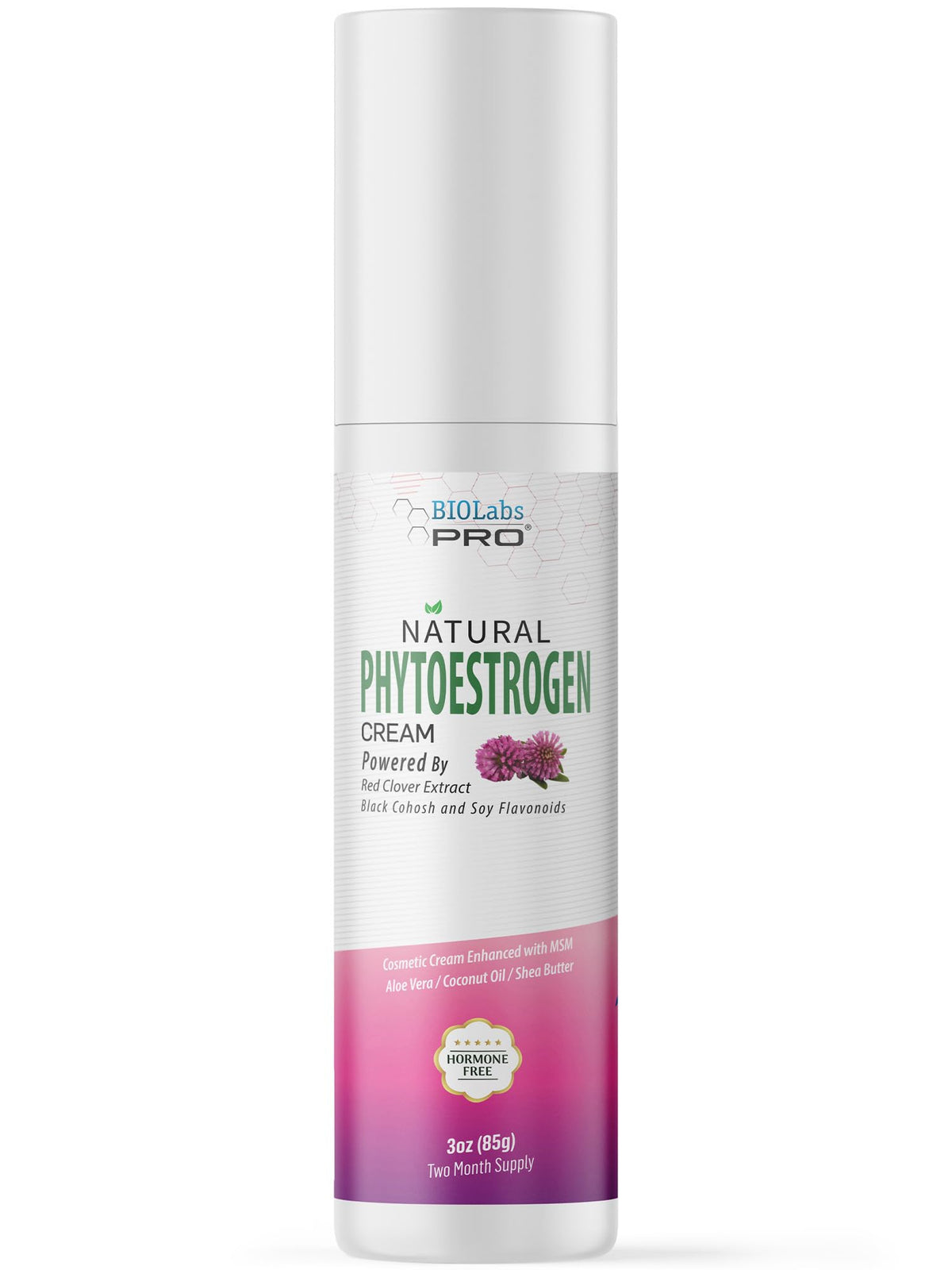 BIOLABS PRO phytoestrogen cream bottle showing plant-based balance for daily use.
