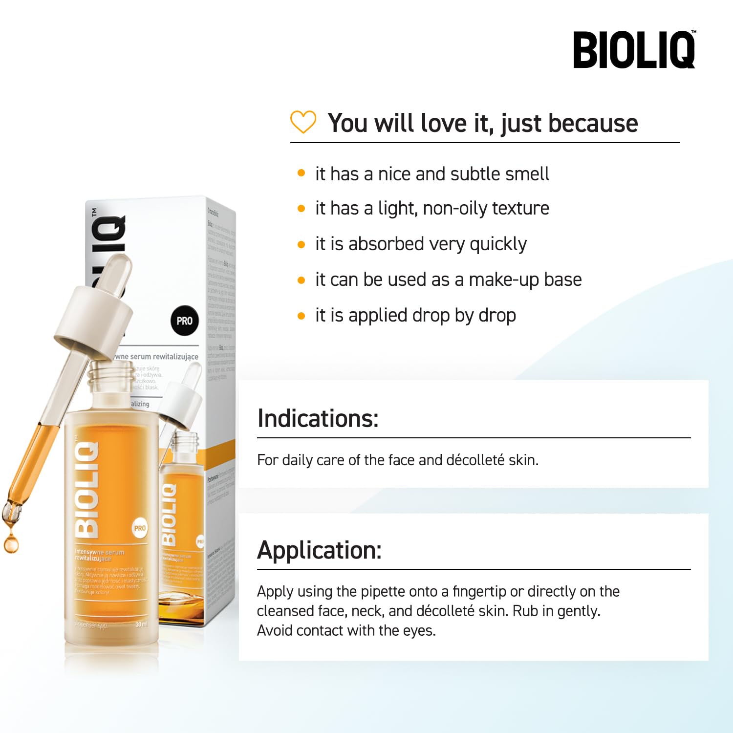 Bioliq Pro Intensive Serum after-application glow on cheek.
