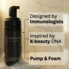 Foamy lather close-up showing gentle cleansing for mature skin with BIOLOJUNIQUE.
