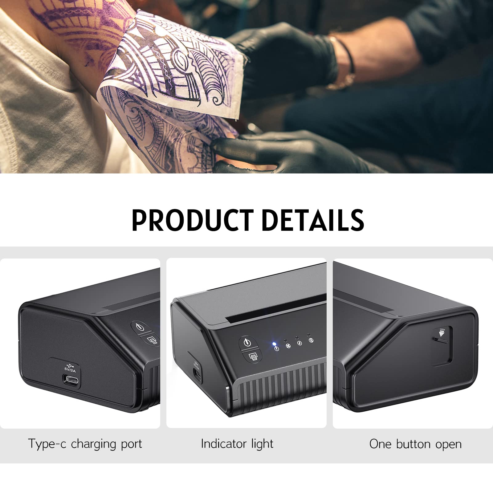 BIOMASER tattoo transfer printer operates quietly during client sessions.