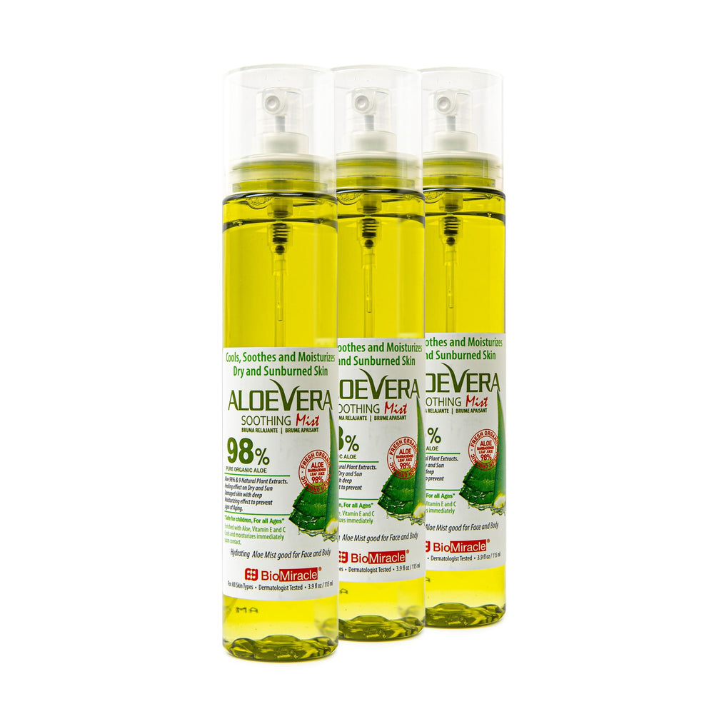 BioMiracle Aloe Vera Soothing Mist 3-pack front view for quick hydration and cooling