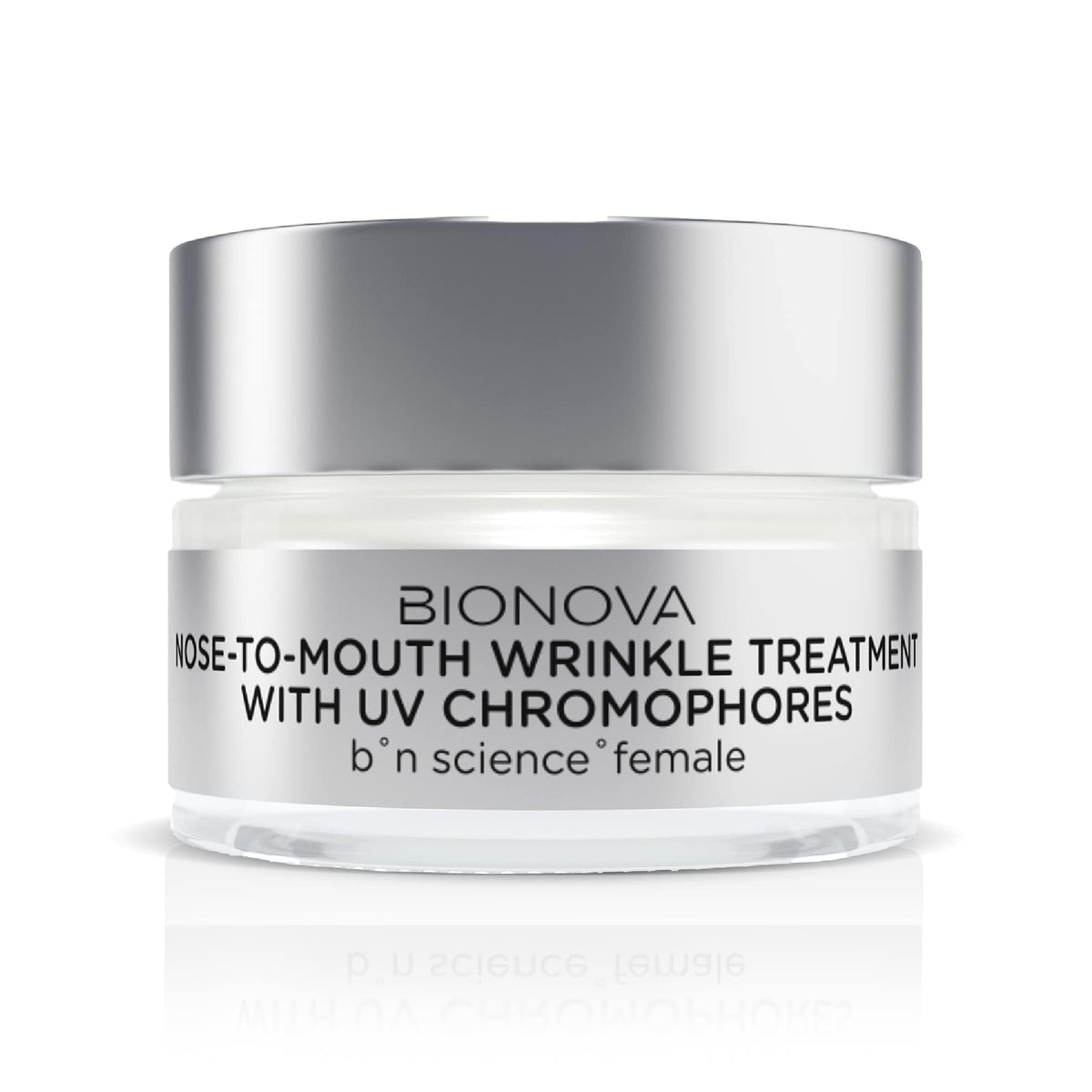 BIONOVA nose-to-mouth wrinkle treatment bottle targets firming and smoothing.