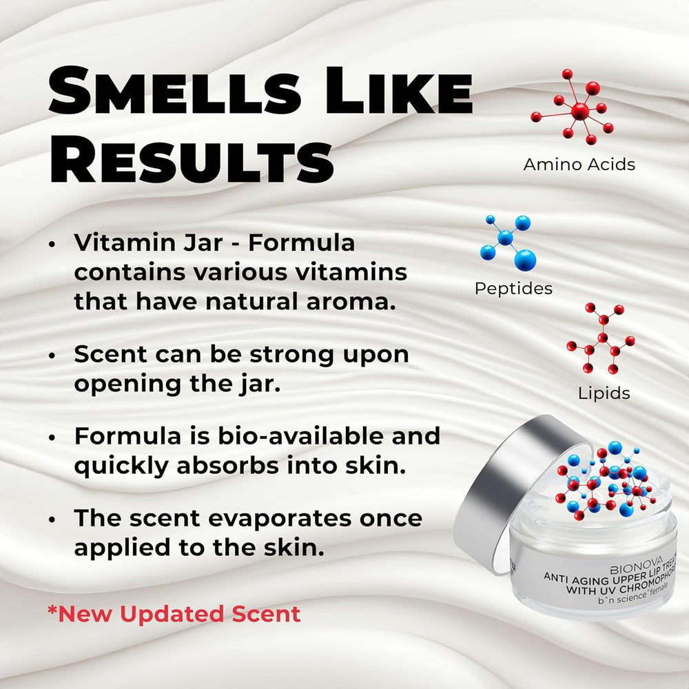 BIONOVA upper lip treatment on vanity demonstrates easy integration into morning skincare.