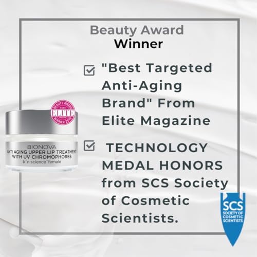 BIONOVA upper lip treatment pump bottle demonstrates precise, targeted care for the lip area.