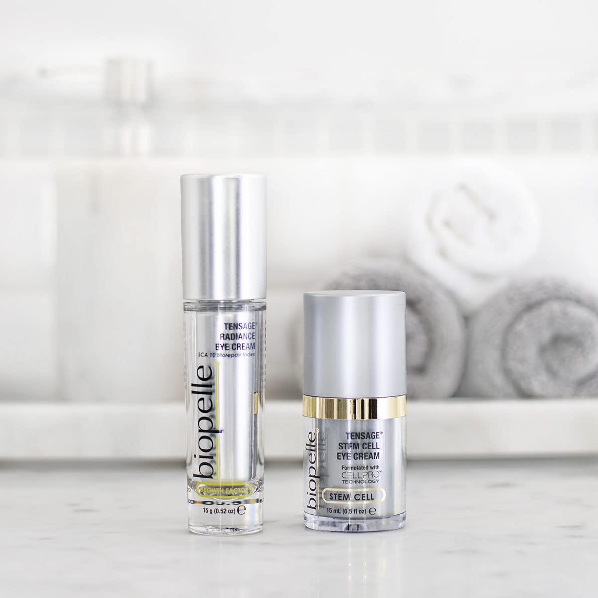 Biopelle Radiance Eye Cream being applied around the eye for brightening