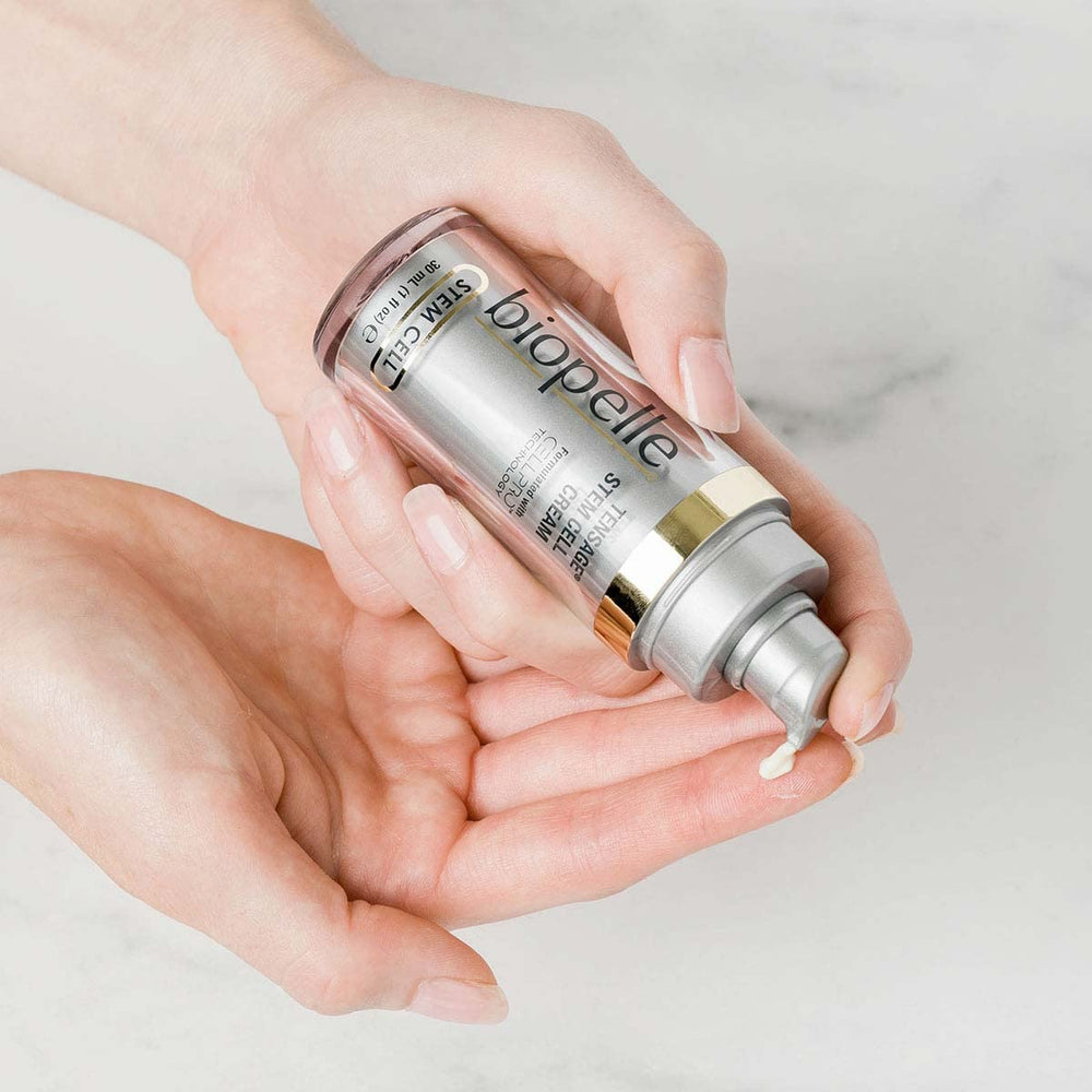 Biopelle Stem Cell Night Cream ingredient illustration highlights peptides and retinol benefits.