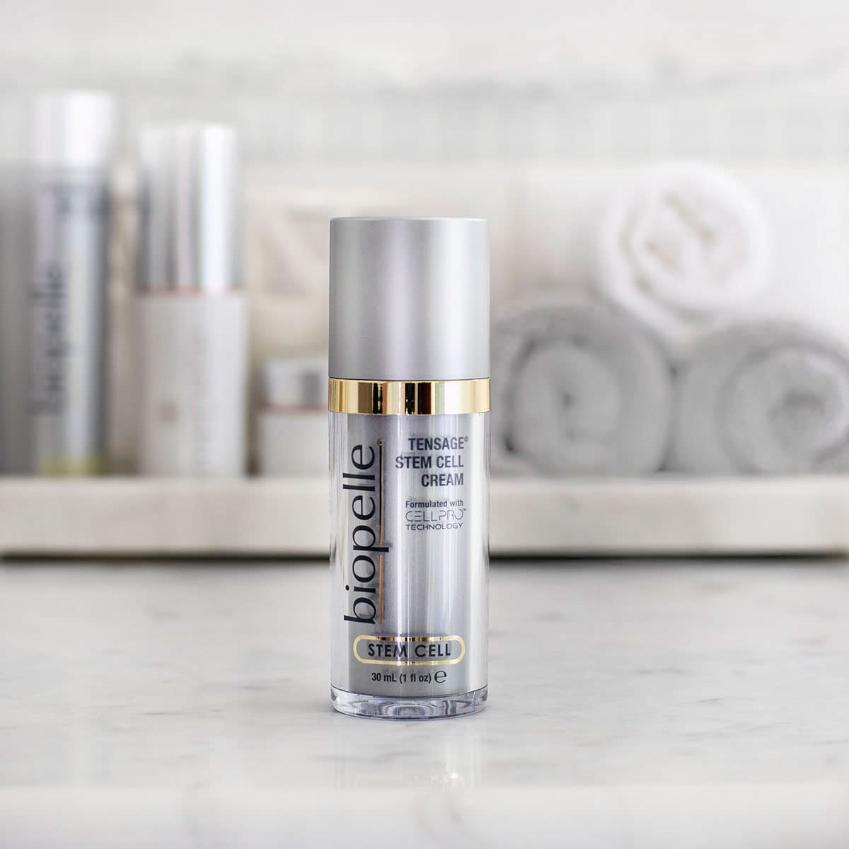 Biopelle Stem Cell Night Cream texture close-up shows luxurious, smooth finish on skin.