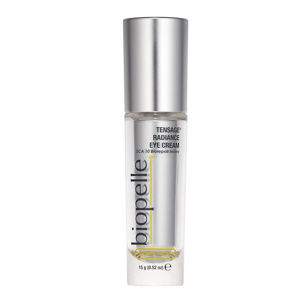 Biopelle Tensage Radiance Eye Cream tube close-up showing tinted formula that brightens