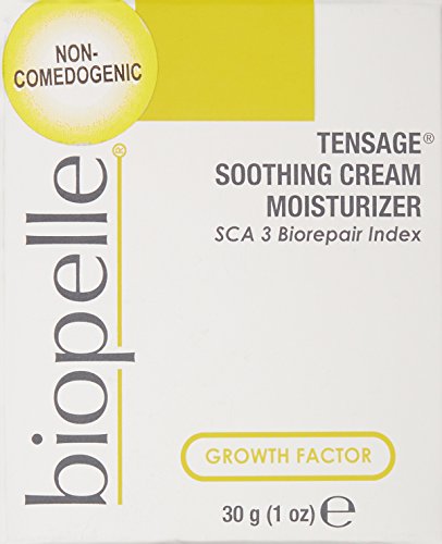 Texture close-up shows Biopelle Tensage soothing cream creamy, non-greasy finish.