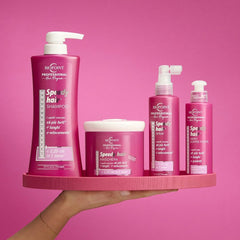 BIOPOINT Speedy Hair shampoo label close-up highlights Italian ingredients for scalp care.
