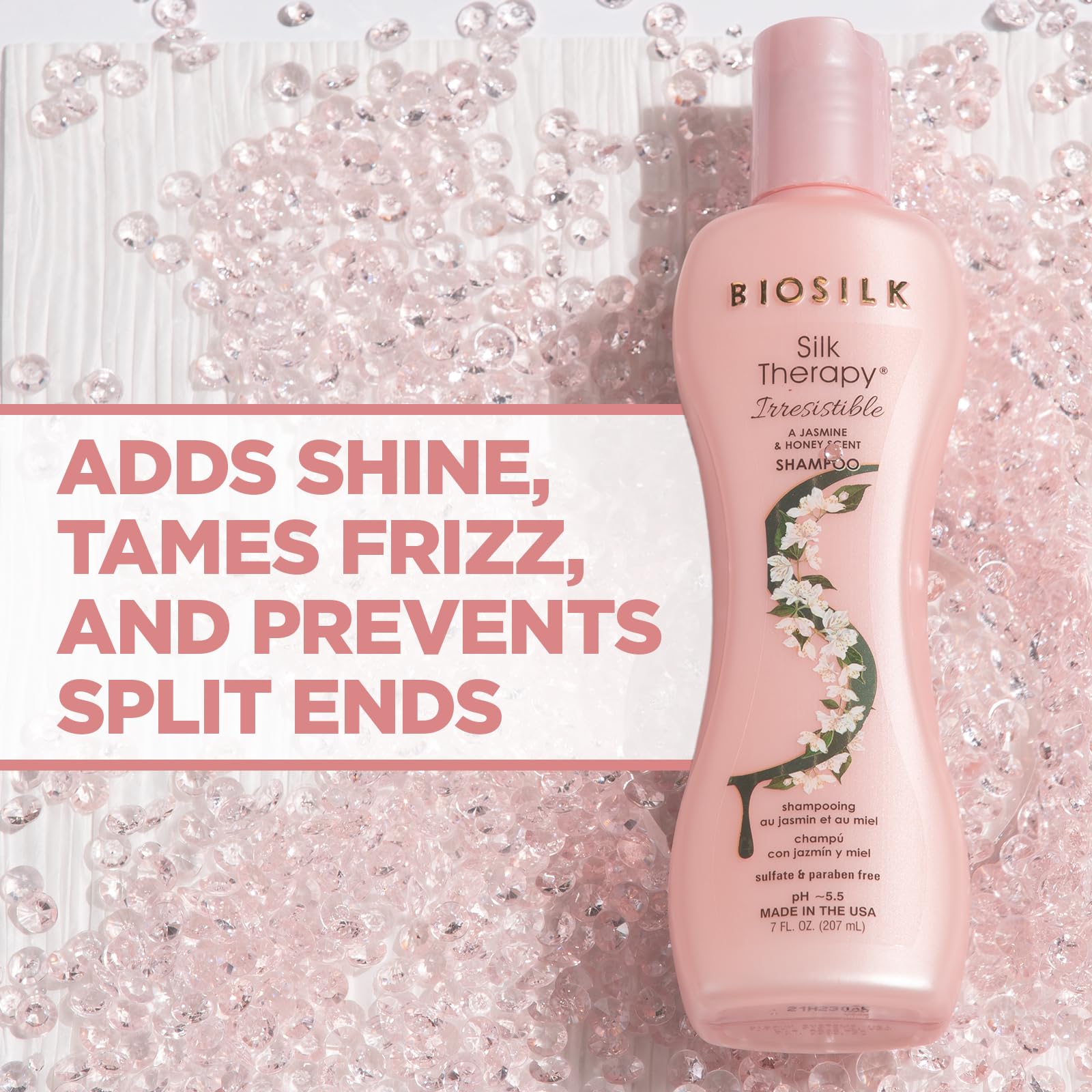 BioSilk Irresistible Shampoo lather improves manageability and ease of detangling.