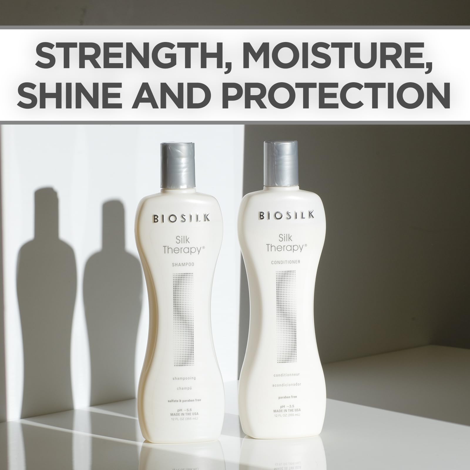 BioSilk Silk Therapy Conditioner bottle emphasizes moisture replenishment and smoothness.