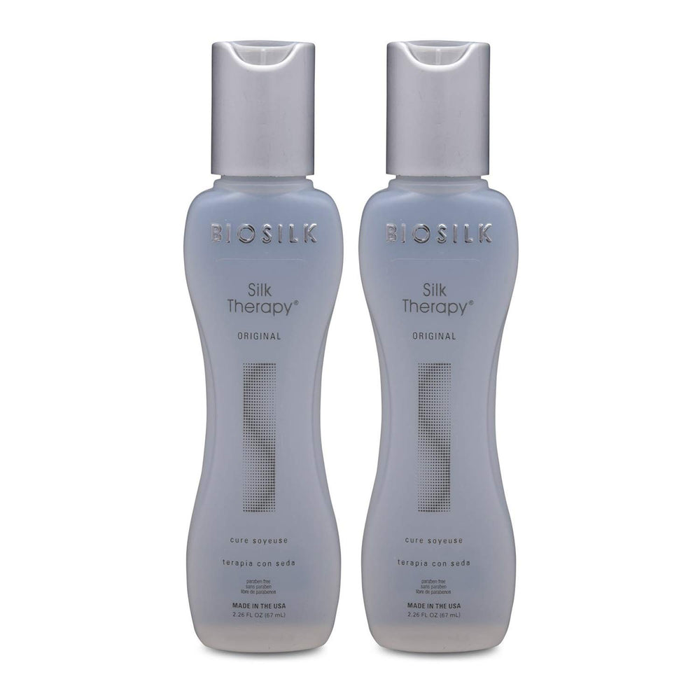 BioSilk Silk Therapy Cure bottle with leave-in treatment for smooth, glossy hair upkeep.