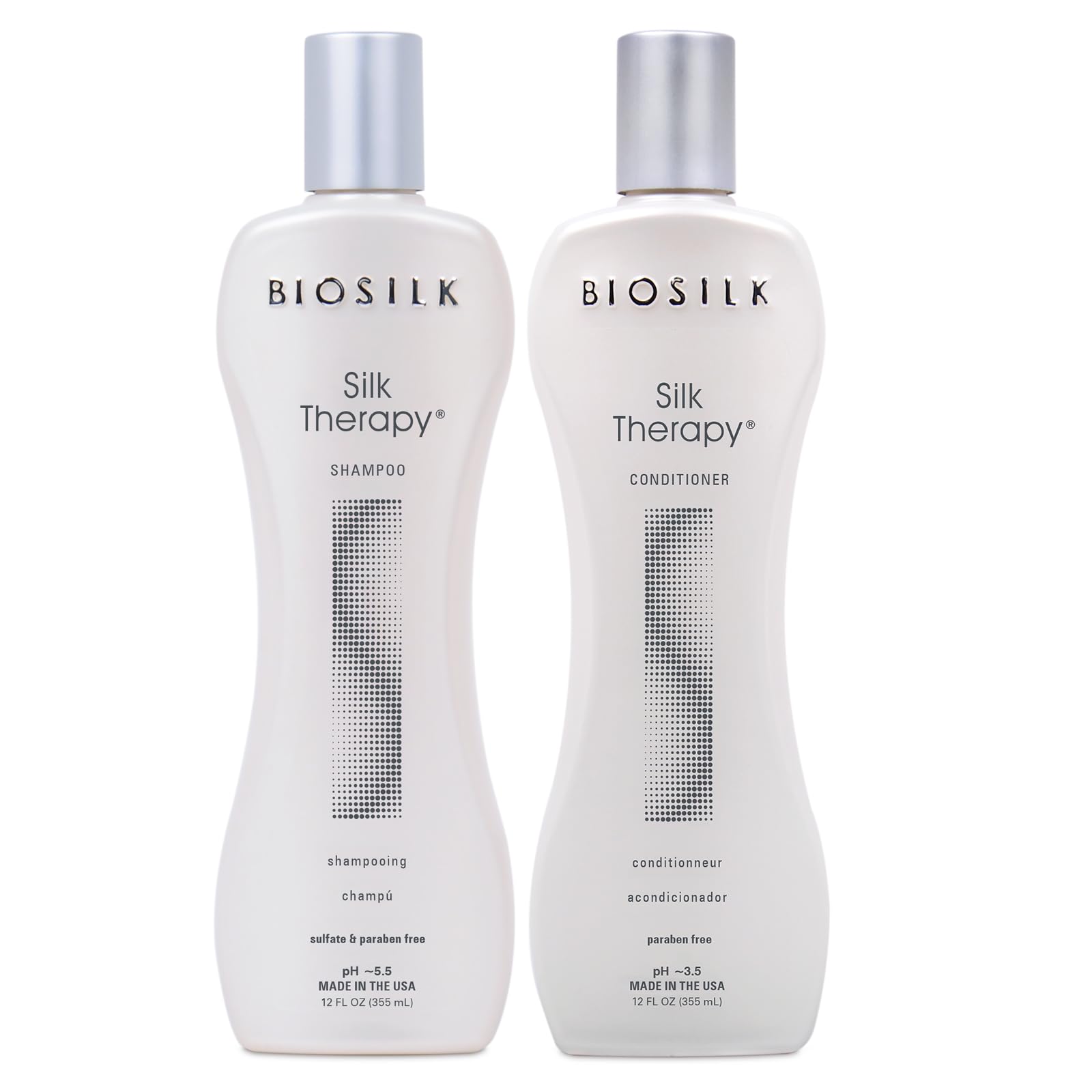 BioSilk Silk Therapy Shampoo bottle showcases silky shine and gentle cleansing.