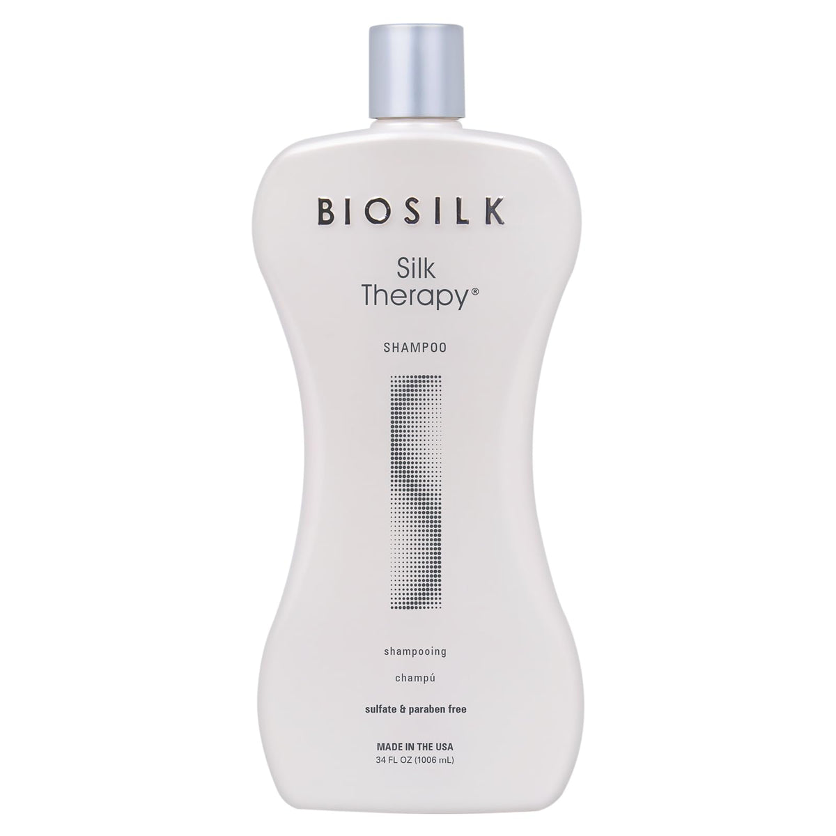 BioSilk Silk Therapy Shampoo bottle, 34 oz, ideal for daily cleansing and shine.