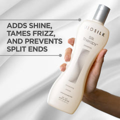 Shampoo being lathered in hand with BioSilk Silk Therapy for gentle cleansing