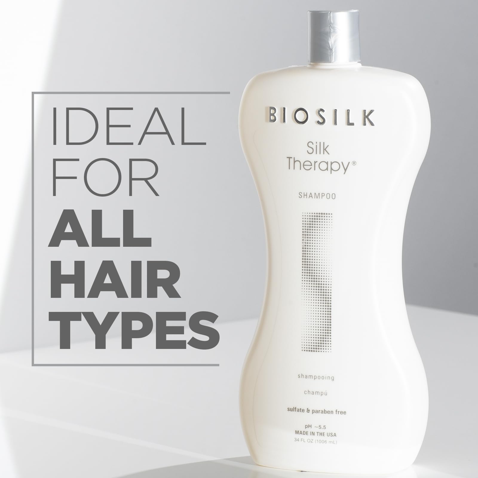 Close-up of BioSilk Silk Therapy Shampoo shows rich lather and silky conditioning potential.