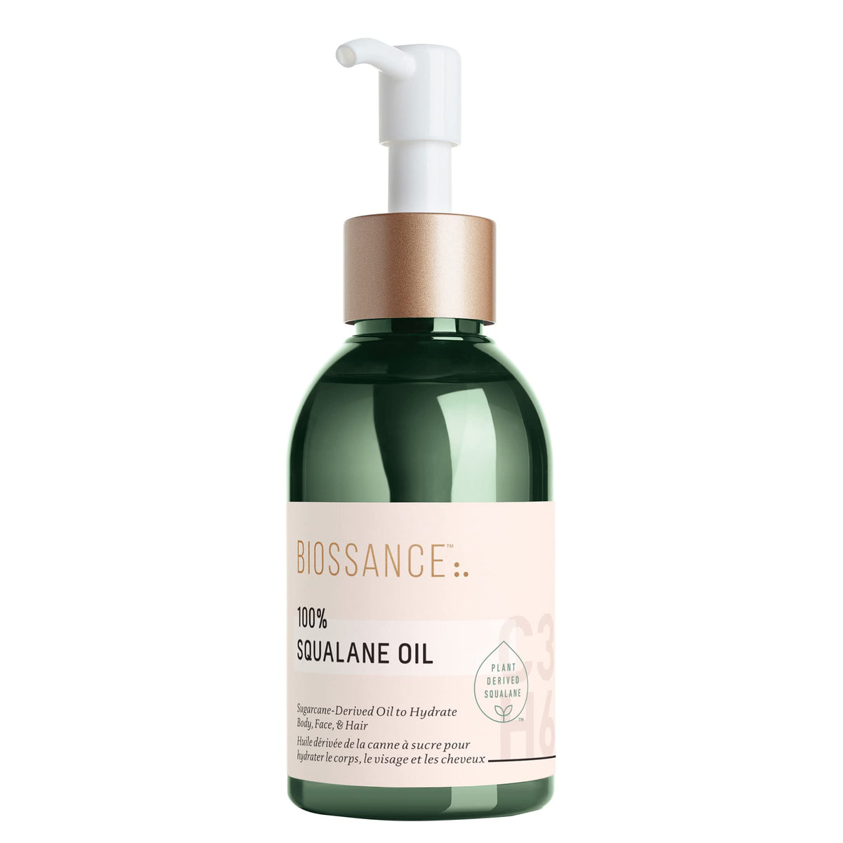 BIOSSANCE 100% Squalane Oil bottle showing lightweight hydration benefits.