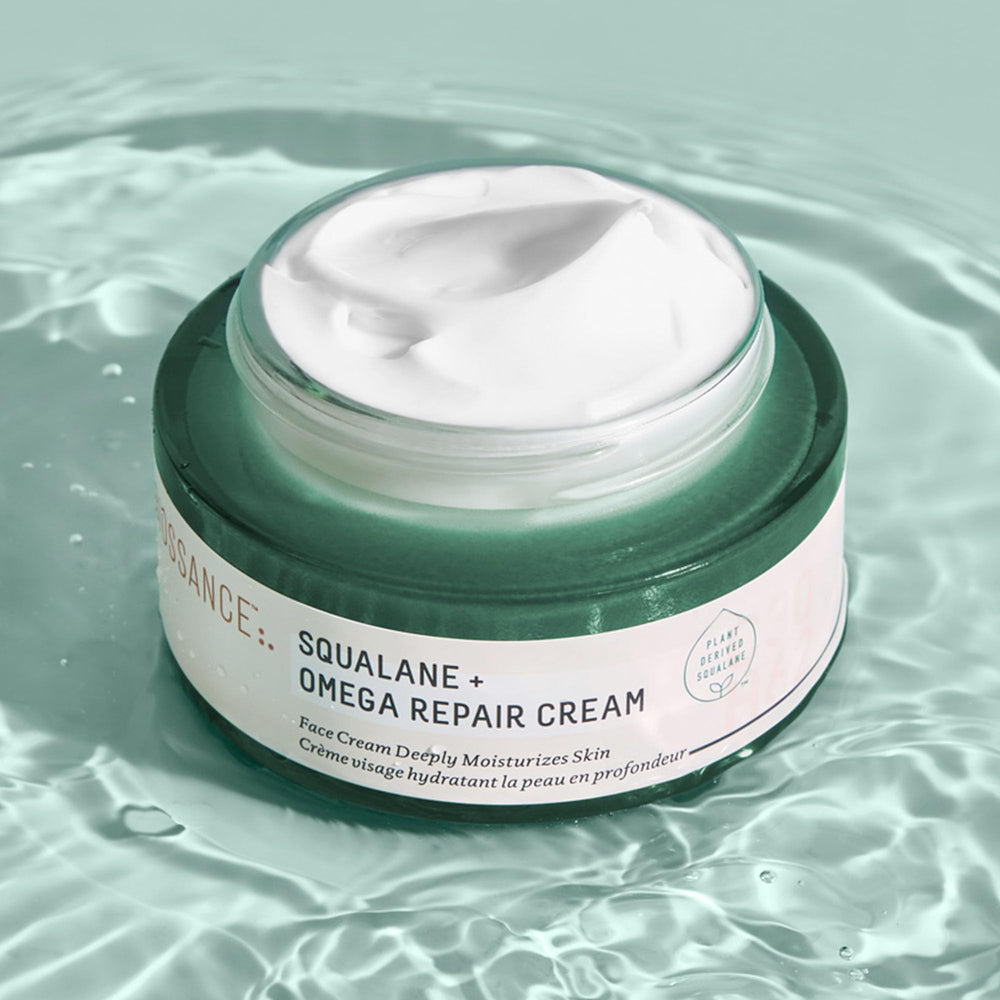 BIOSSANCE Squalane + Omega Repair Cream shown in calm routine for sensitive skin.