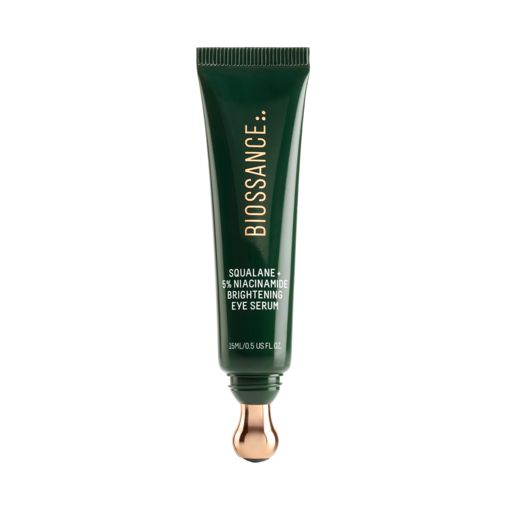 BIOSSANCE Eye Serum rollerball cooling delivers a soothing lymphatic massage for a refreshed look.