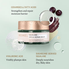 BIOSSANCE Squalane + Omega Repair Cream with hyaluronic acid for plump skin.