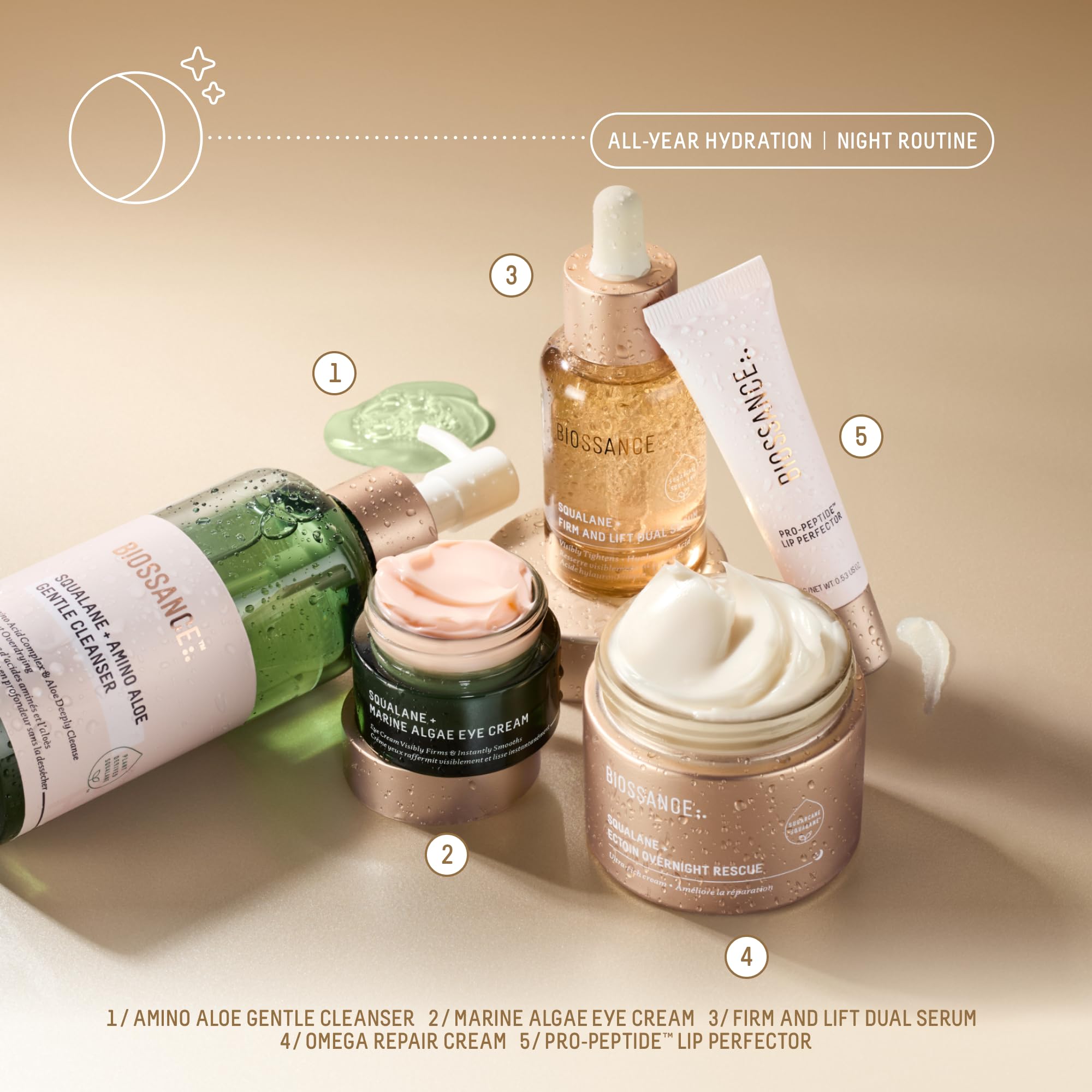 BIOSSANCE Mature skin glow after serum application, emphasizing hydration and lift.
