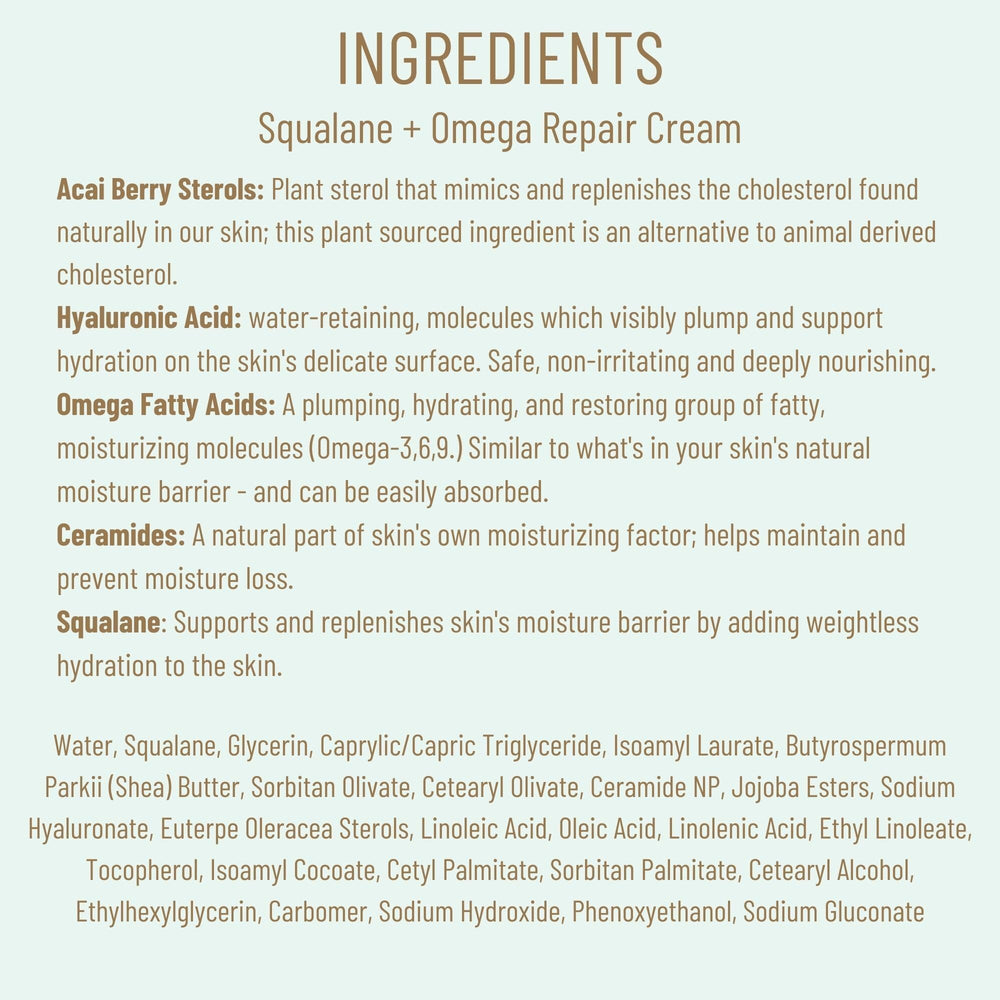 BIOSSANCE Squalane + Omega Repair Cream used daily for lasting hydration.