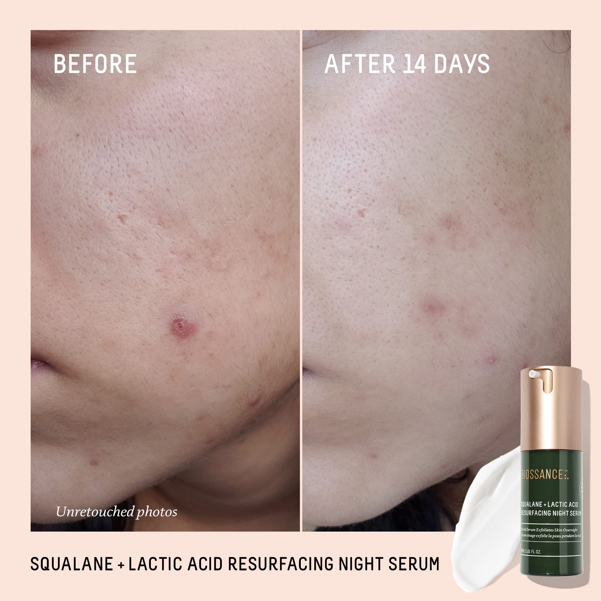 BIOSSANCE night serum pump-dispense shown for easy nightly use.